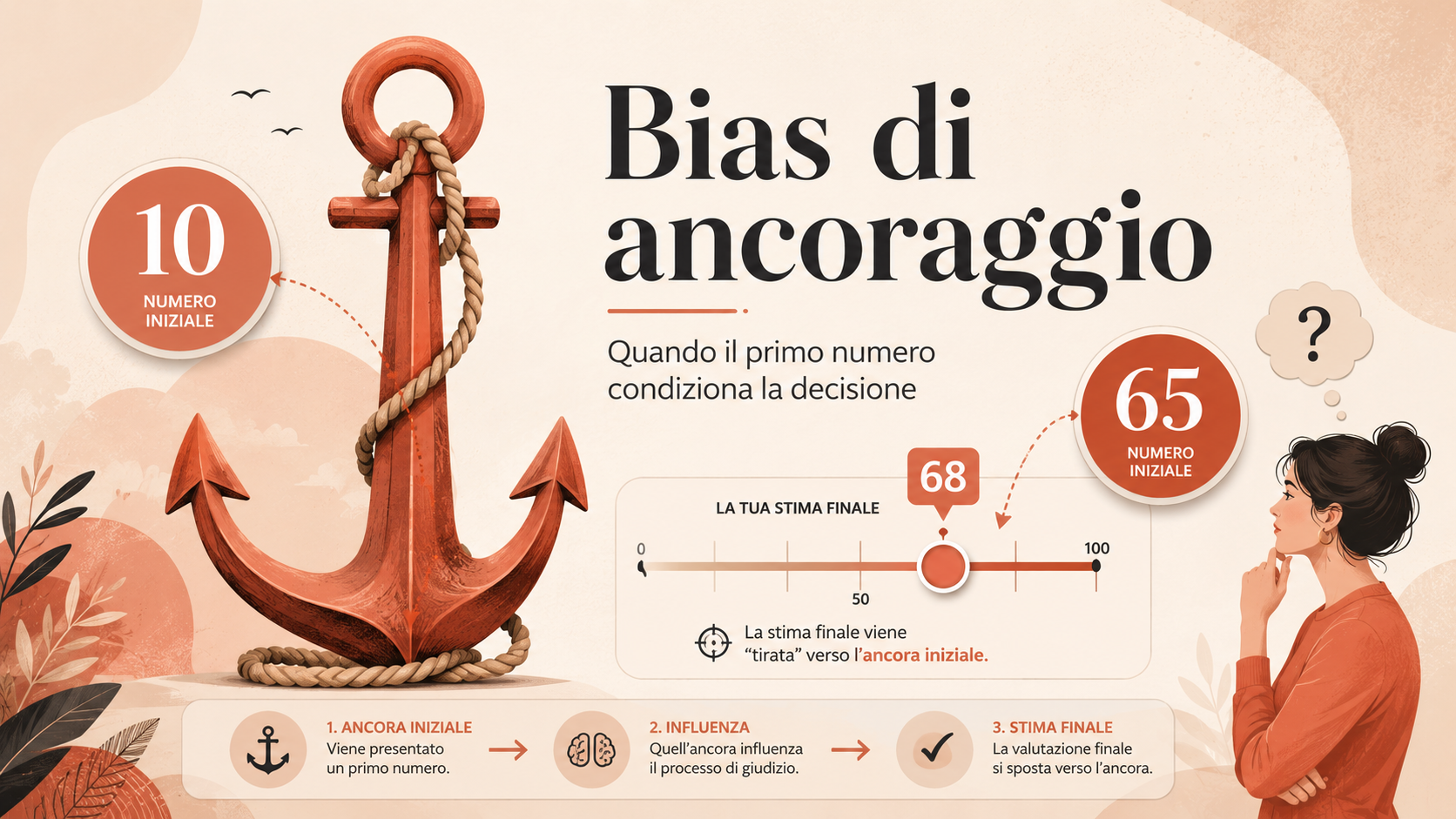 Illustrazione del bias di ancoraggio: un valore iniziale influenza la stima successiva